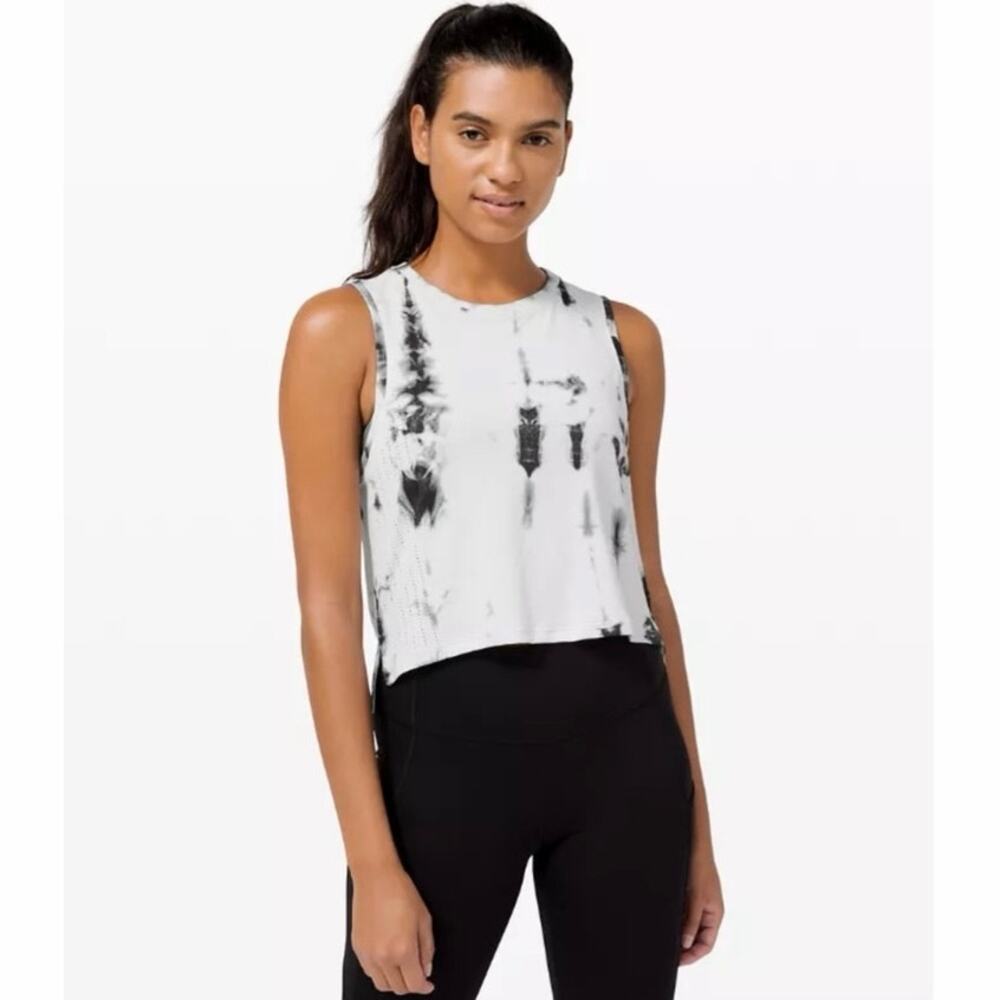 lululemon Train to be White and Black Tie-Dye Cropped Tank Top